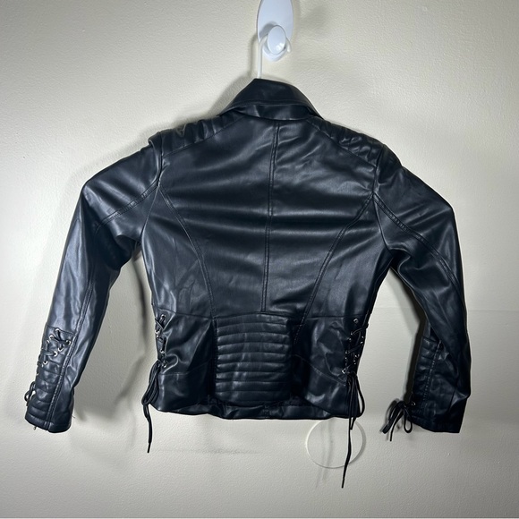 GUESS Women's Black Leather Moto Jacket - Picture 7 of 8